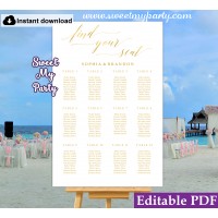 Gold Seating Chart template,Wedding Seating Plan,Gold Wedding seating chart template,(027w)